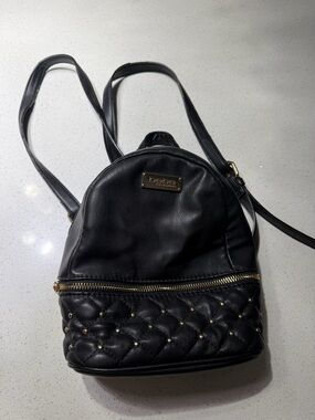 bebe Black Quilted Mini Backpack with Gold Studs